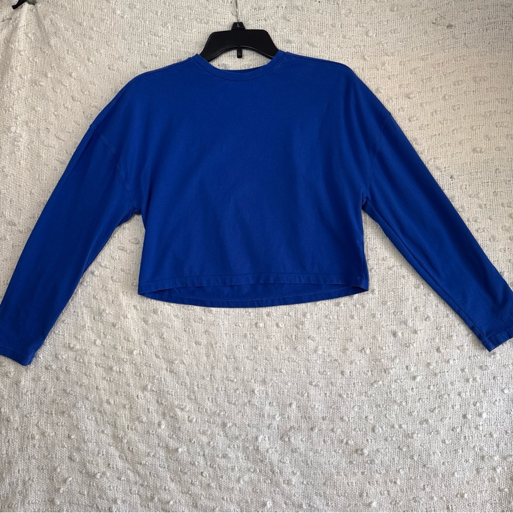 Beach Riot‎ Crop Top Active Rapids Long Sleeve T-Shirt Boxy Blue Medium Stretchy
